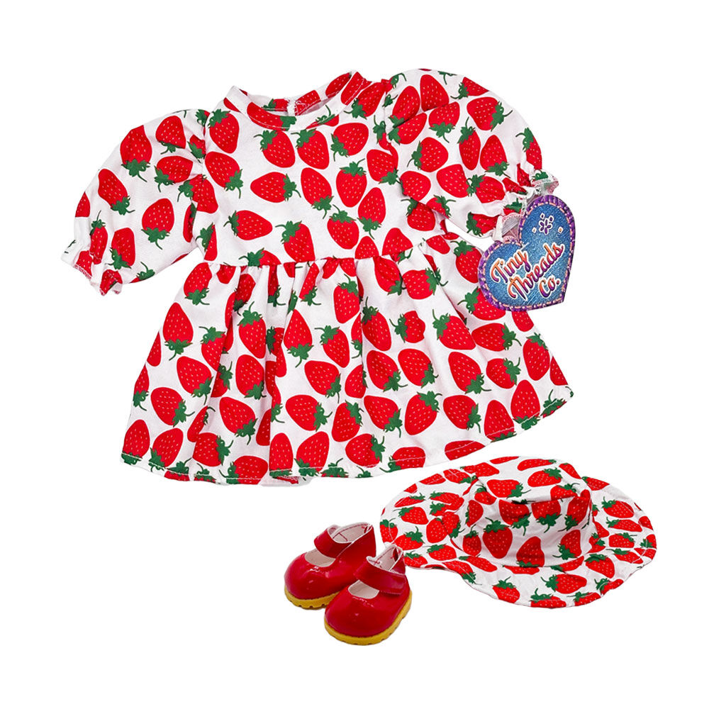 Strawberry Dress, Hat, and Shoes for 36cm Doll