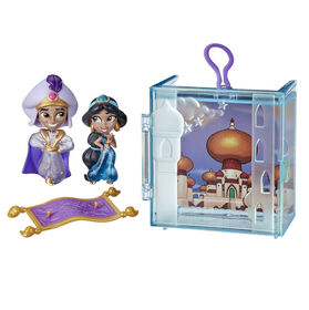 Disney Princess Perfect Pairs Jasmine, Fun Aladdin Unboxing Toy with 2 Dolls, Portable Display Case and Stand