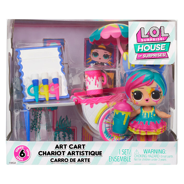 LOL Surprise OMG House of Surprises Art Cart Playset with Splatters Collectible Doll