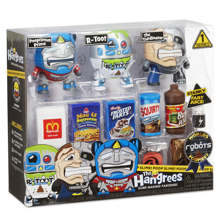 The Hangrees World's Poopiest Robots Collectible Parody Figures 3-Pack with Slime