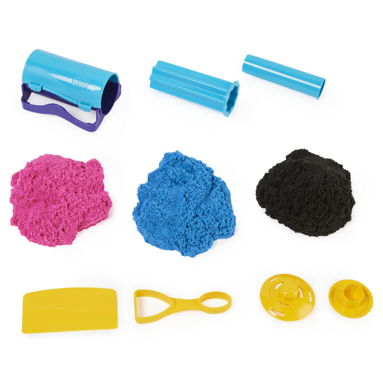 Kinetic Sand,Coffret Slice N' Surprise avec 383 g de sable de jeu noir, rose et bleu et 7 outils