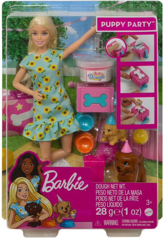 Barbie Doll and Puppy Party Playset with Puppies, Dough and Cake Mold