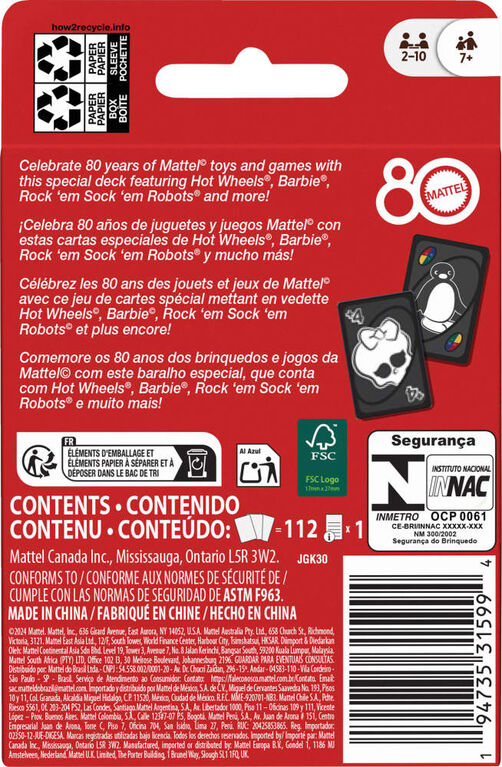 UNO Mattel 80th Ruby Red Card Game