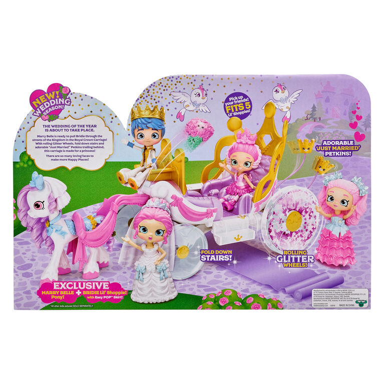 Corrosse de mariage Royale Shopkins Happy Places avec Pony et Petkins à l'intérieur