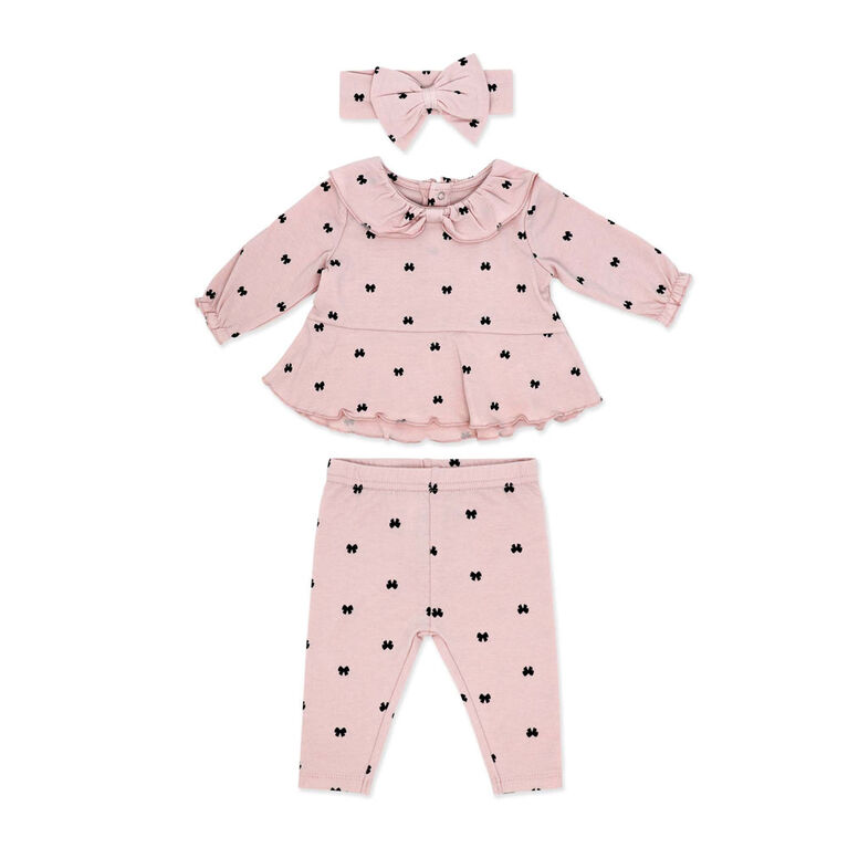 Baby Mode 3 Piece Legging and Headband Set: Pink Bow 12M