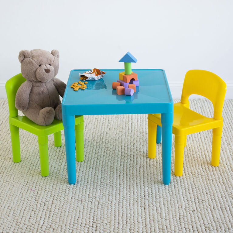 Kids Plastic Table and 2 Chairs, Aqua