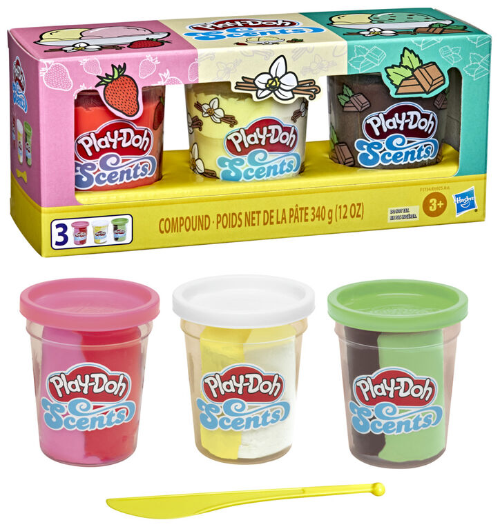 Play-Doh Scents, 3 pots de pâte à modeler atoxique, parfums de crème glacée, pots de 112 g