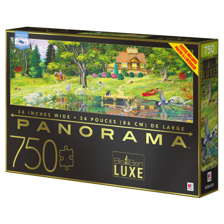 Big Ben 750-Piece Luxe Panorama Jigsaw Puzzle, Cabin on the Lake