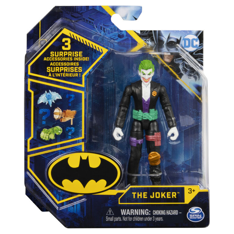 Batman, Figurine articulée The Joker de 10 cm avec 3 accessoires mystère