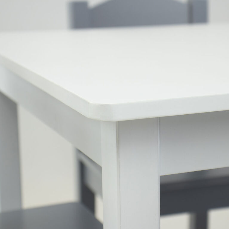 Kids Wood Table & 4 Chairs, White/Grey