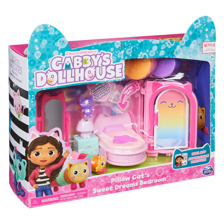 DreamWorks Gabby's Dollhouse, Sweet Dreams Bedroom with Pillow Cat Figure and 3 Accessories, 3 Furniture and 2 Deliveries