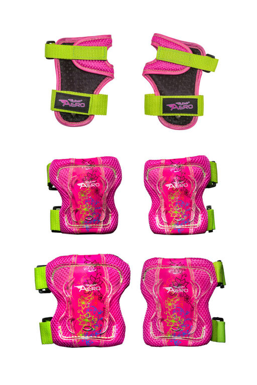 Flybar AERO Elbow Knee and Wrist Guard Junior Safety Set for Ages 5 to 10 (Pink)