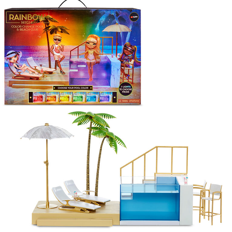 Rainbow High Color Change Pool and Beach Playset : 7-in-1 Light-Up-multicolor changing pool