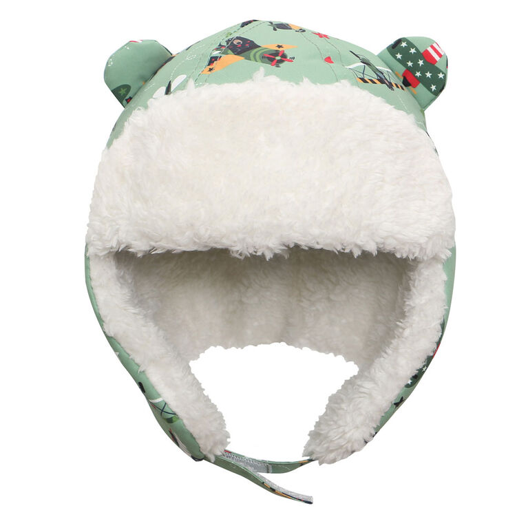 FlapJackKids - Bébé, enfant en bas âge, enfants, garçons - chapeau de trappeur hydrofuge - doublure Sherpa - ours noir / vert - moyen 2-4 ans