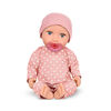 LullaBaby Poupée bébé - Yeux bleu-gris et chapeau rose Poupée bébé 36 cm avec pyjama rose aux motifs de coeur