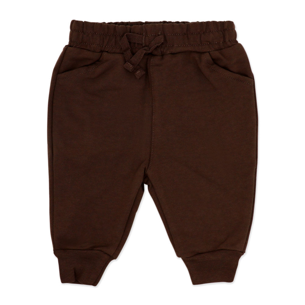 Baby Mode 3 Piece French Terry Jogger Set: Brown Stripe