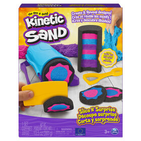 Kinetic Sand,Coffret Slice N' Surprise avec 383 g de sable de jeu noir, rose et bleu et 7 outils