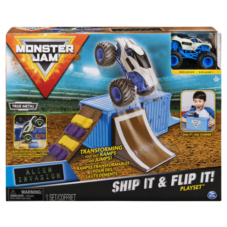Monster Jam, Coffret transformable Ship It and Flip It Playset avec monster truck Monster Jam exclusif en métal moulé à l'échelle 1:64