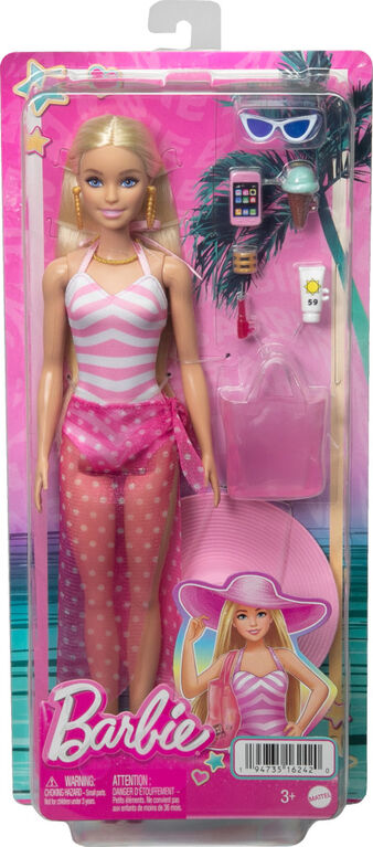 Blonde Barbie Doll with Swimsuit and Beach-Themed Accessories