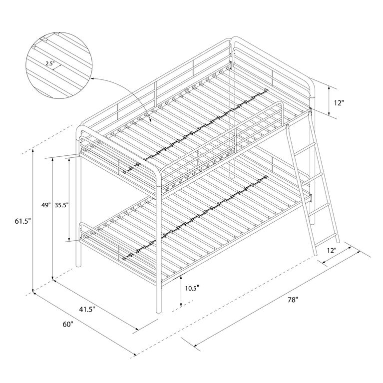 DHP Twin over Twin Bunk Bed -  Silver