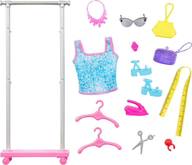 Barbie "Brooklyn" Stylist Doll and 14 Accessories Playset, Wardrobe Theme with Puppy and Clothing Rack