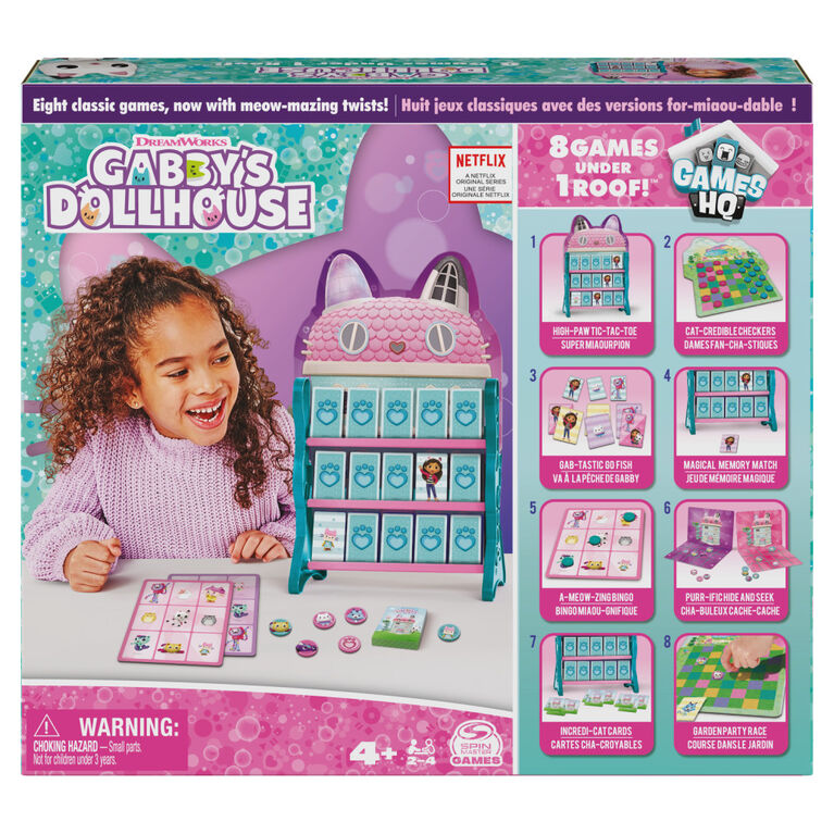 Gabby's Dollhouse, Games HQ, Dames, Morpion, Jeu de mémoire, Va à la pêche, Cartons de loto, Jeux de société, Jouet pour enfants, Netflix, Accessoires de fête