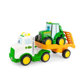 John Deere Lumières Et Sons Amis De Ferme Collection De Transportation Avec Un Camion Et Une Tractopelle