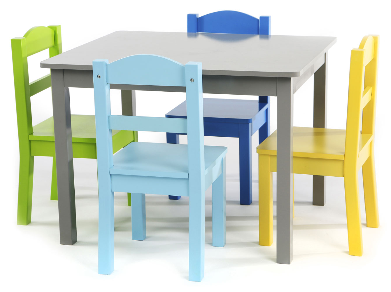 Tot Tutors Kids Wood Table 4 Chairs Set Elements Grey Multi