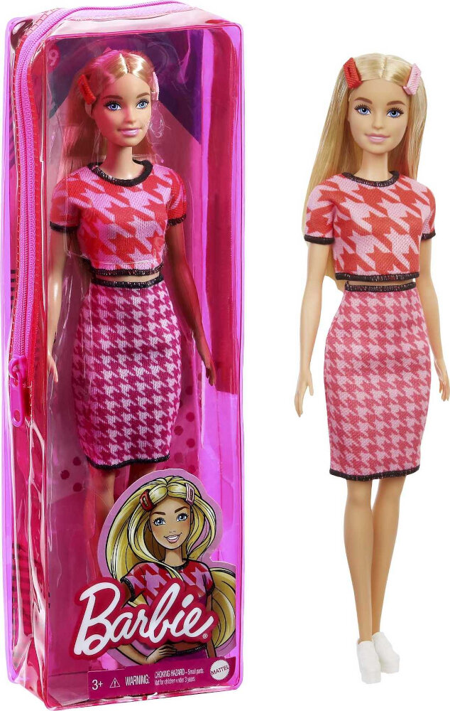 Barbie Fashionistas Poupée169, cheveux blonds longs, pieddepoule