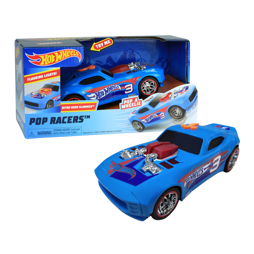 Hot Wheels Pop Racers Nitro Door Slammer, 7-Inch Blue Motorized Vehicle ...