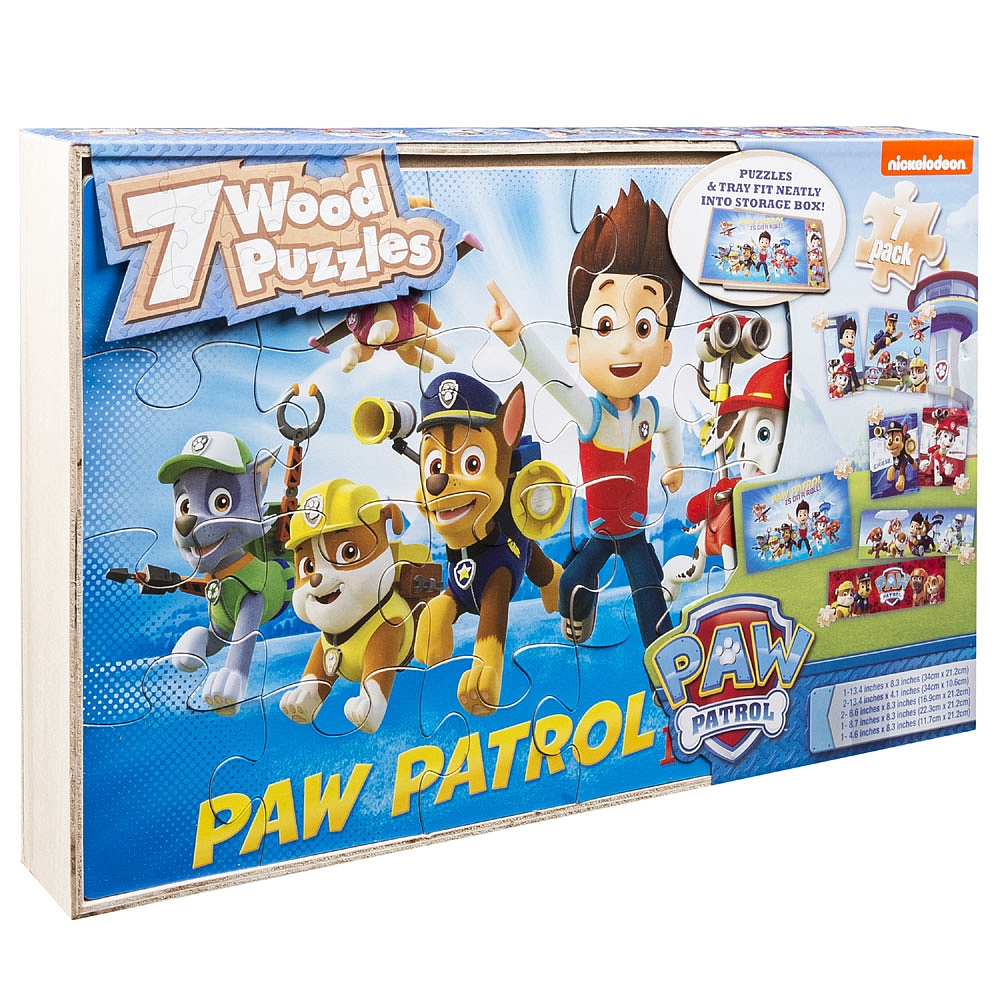 Paw Patrol 7 Wood Jigsaw Puzzles in Wood Storage Box Toys R Us Canada