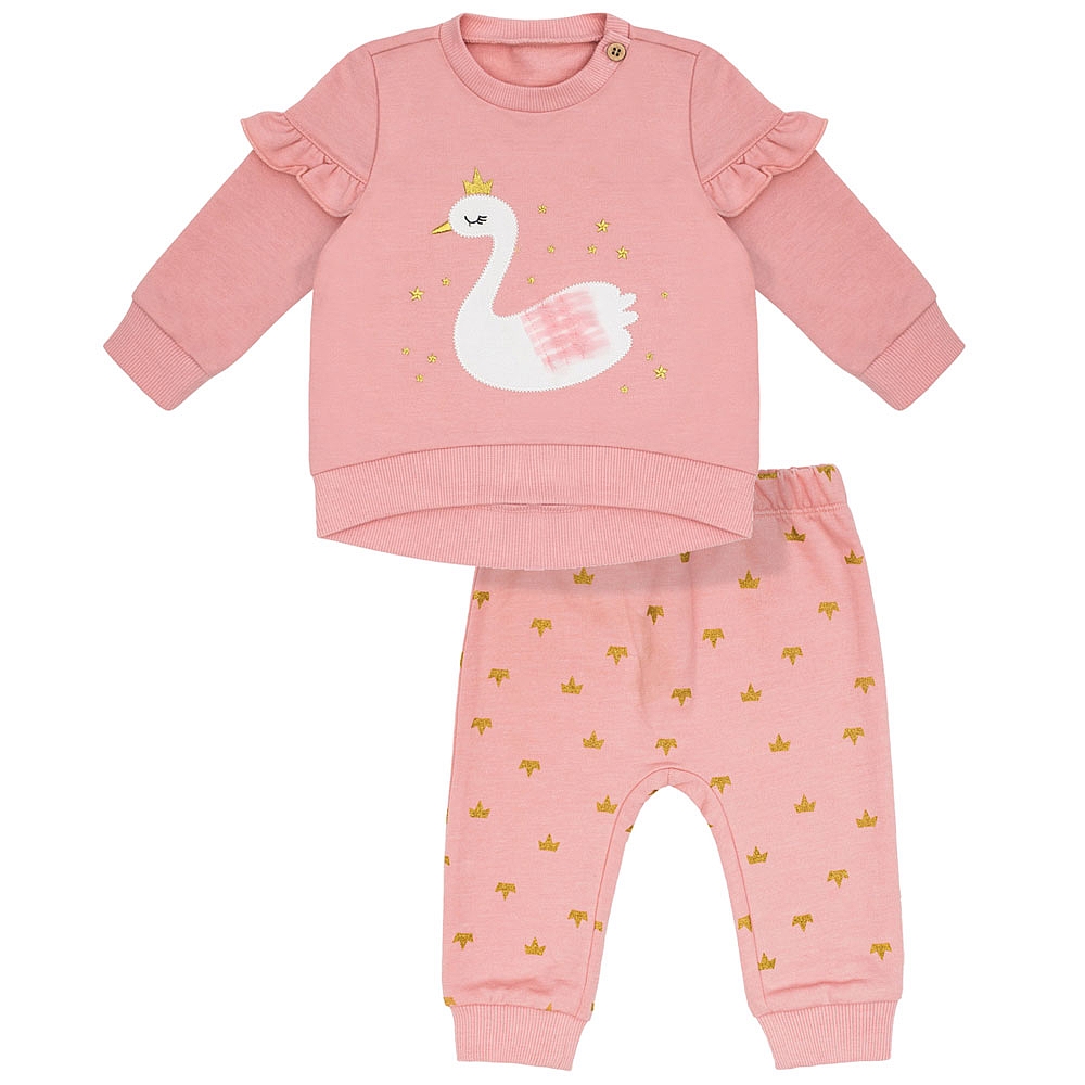 Petit Lem Baby Girls Top & Jogger Set 2pc Swan Lake Pink, 9 Months