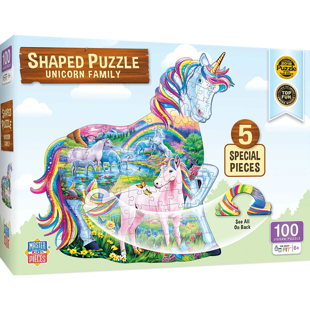 Masterpieces Puzzle Company Unicorn Family - 100 Piece Shaped Jigsaw ...